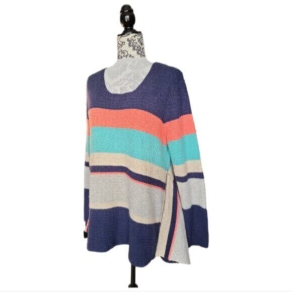 PAPILLON Apricot / Navy Stripe Sweater Sz Large - Picture 8 of 10